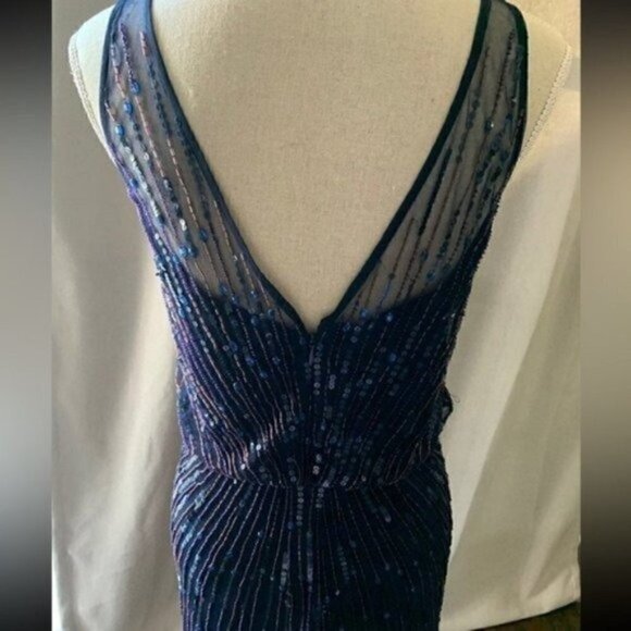 Aidan Mattox High Neck Navy Beadded Floor Length Dress - Dress for Wedding Guest - Picture 9 of 9